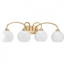 Progress P300087-078 - Carisa Collection Four-Light Vintage Gold Opal Glass Mid-Century Modern Bath Vanity Light