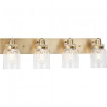 Progress P300048-163 - Calhoun Collection Four-Light Vintage Brass Clear Glass Farmhouse Bath Vanity Light