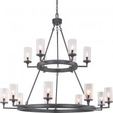 Progress P400166-143 - Gresham Collection Fifteen-Light Graphite Clear Seeded Glass Farmhouse Chandelier Light