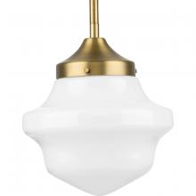 Progress P5196-163 - School House Pendant Collection One-Light Vintage Brass White Opal Glass Coastal Mini-Pendant Light