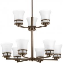 Progress P4614-20 - Cascadia Collection Nine-Light Antique Bronze Etched Glass Coastal Chandelier Light