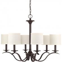 Progress P4739-20 - Inspire Collection Six-Light Antique Bronze White Linen Shade Traditional Chandelier Light