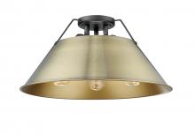 Golden 3306-3FM BLK-AB - Orwell 3-Light Flush Mount in Matte Black with Aged Brass